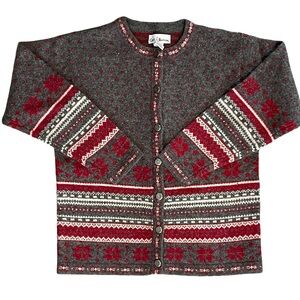 Vintage 100% Wool Fair Isle Cardigan Sweater Croft & Barrow Button Womens Small
